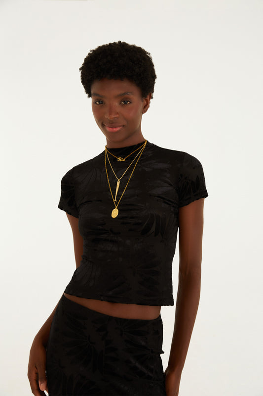 Blusa Tule Estampada Devore Banana