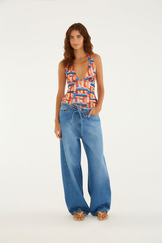 Blusa de Tul Única Estampada Rio Gráfico