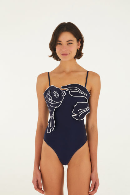 Traje de Baño Artesanal Peixe Azul Noite