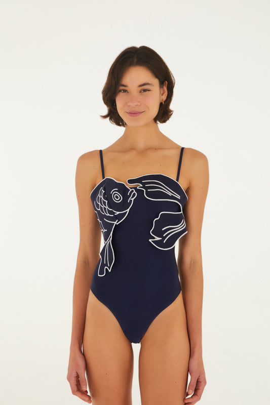 Traje de Baño Artesanal Peixe Azul Noite