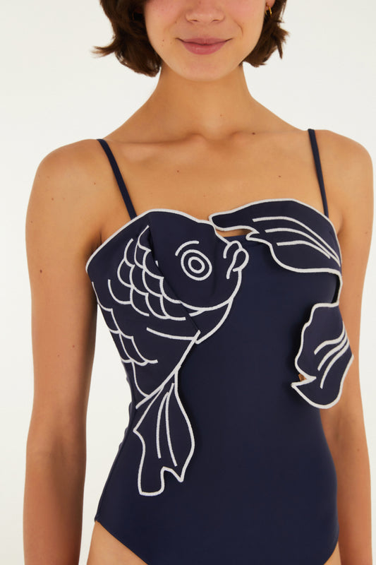 Traje de Baño Artesanal Peixe Azul Noite