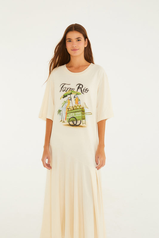 Vestido Midi Estampado Carrinho De Coco