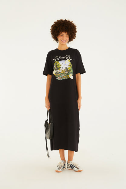 Vestido Midi Estampado Portal  Paisagem Do Campo