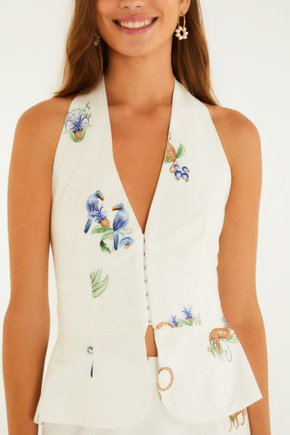 Blusa Colete Estampada Aninha Off White