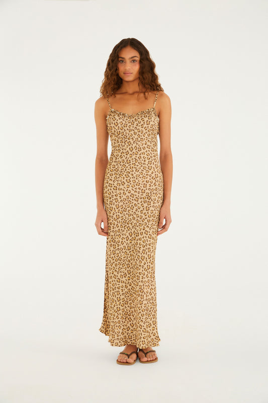 Vestido Enviesado Estampado Onça Flor