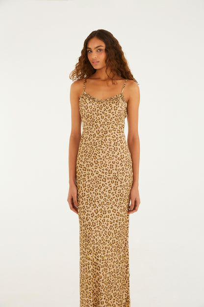 Vestido Enviesado Estampado Onça Flor