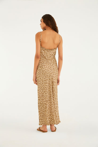 Vestido Enviesado Estampado Onça Flor