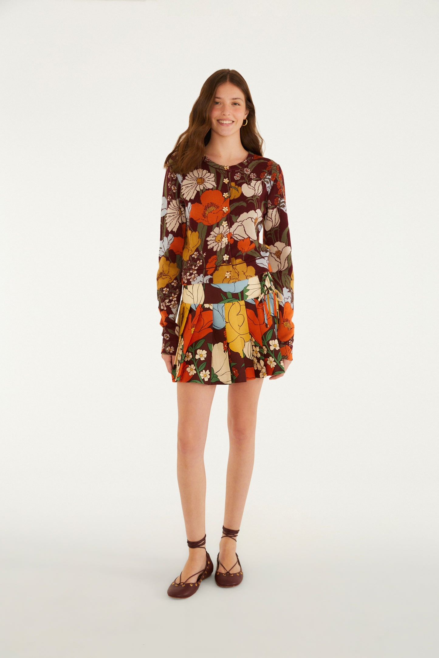 Cardigan Slim Tricot Floral Bucólico