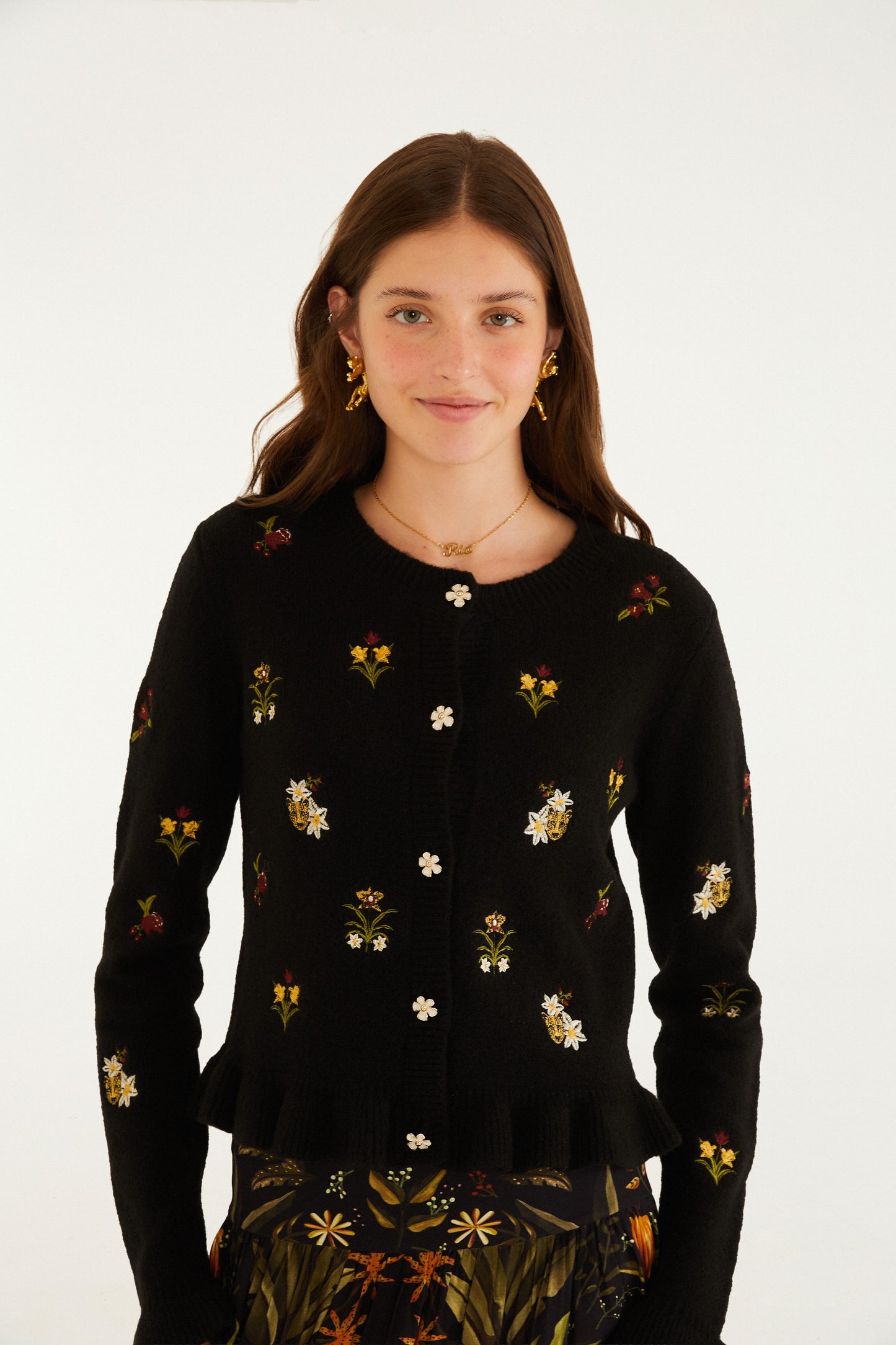 Cardigan Tricot Bordado Selva Da Noite
