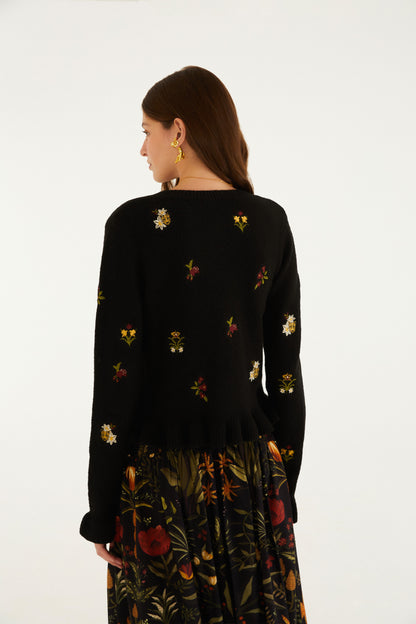 Cardigan Tricot Bordado Selva Da Noite