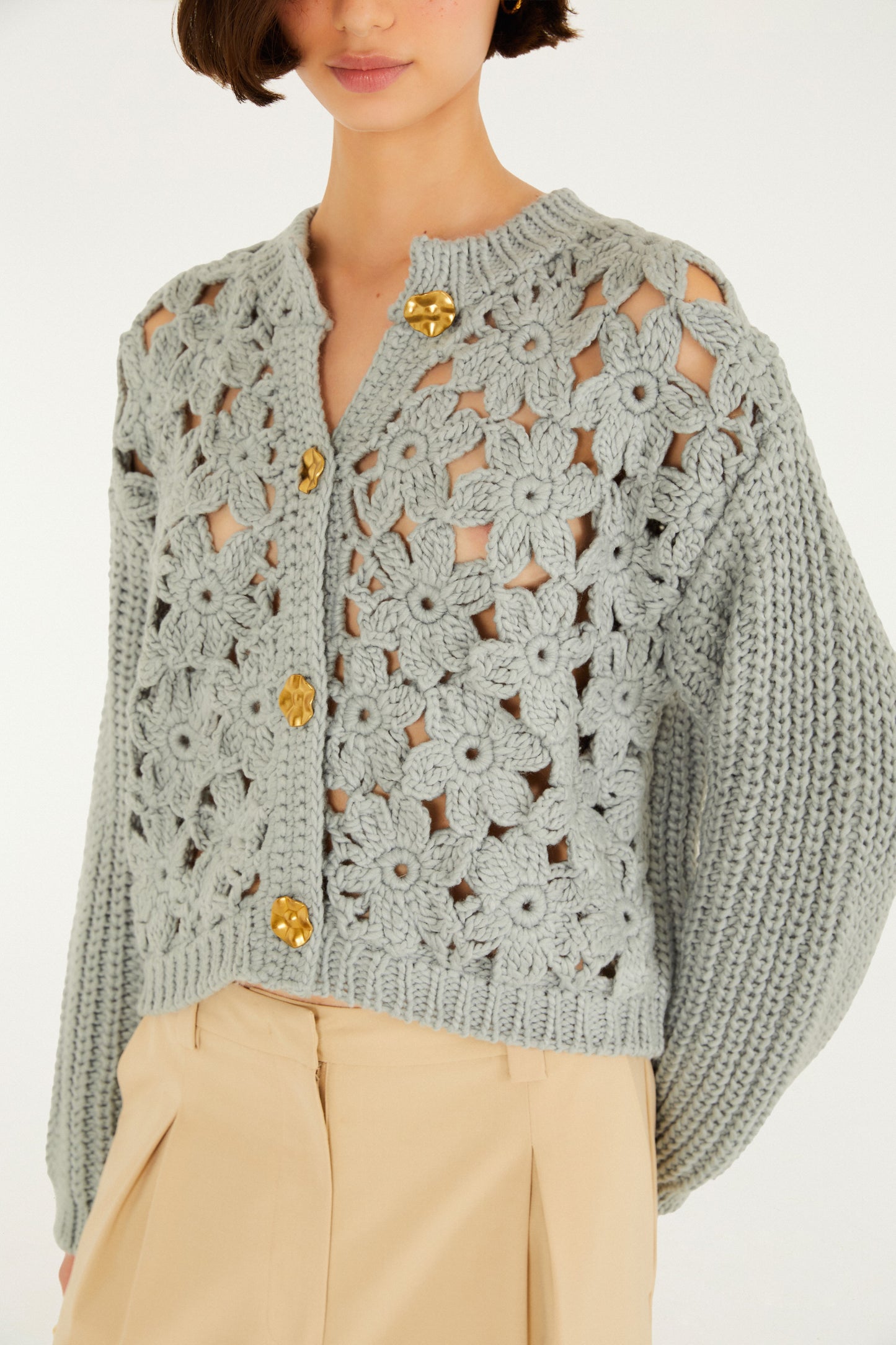 Cardigan Tricot Artesanal Floral