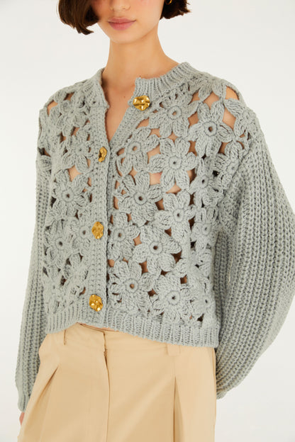 Cardigan Tricot Artesanal Floral