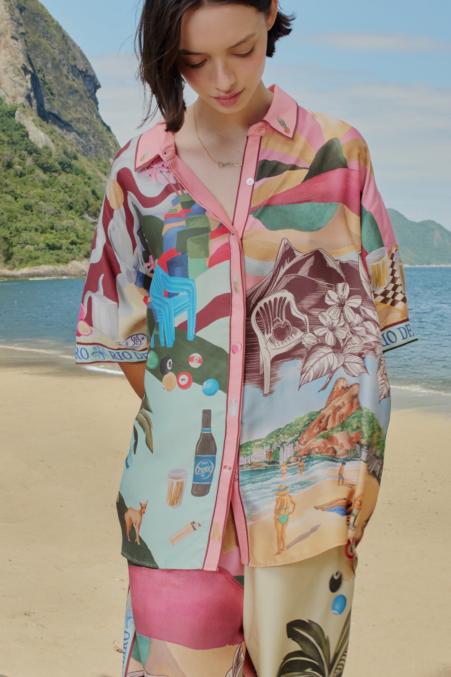 Camisa Manga Estampada Lenço Carioca