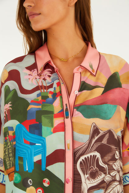 Camisa Manga Estampada Lenço Carioca