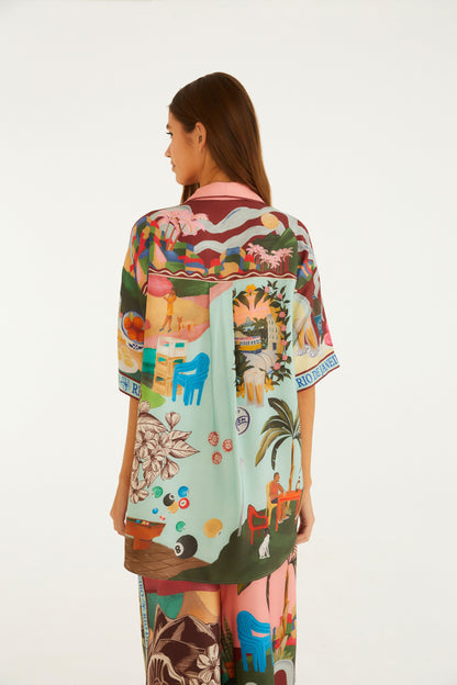 Camisa Manga Estampada Lenço Carioca