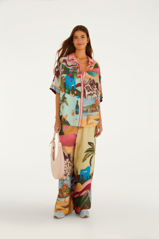 Pantalón Reta Estampada Lenços Cariocas