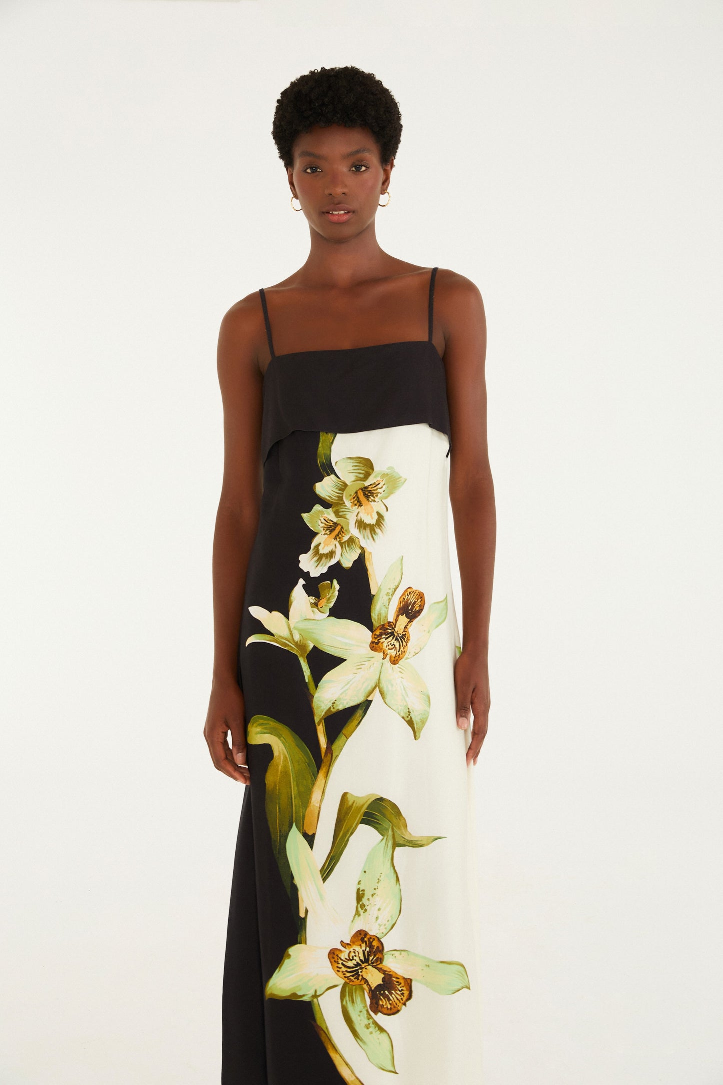 Vestido Largo Pala Estampado Floral Orquídea