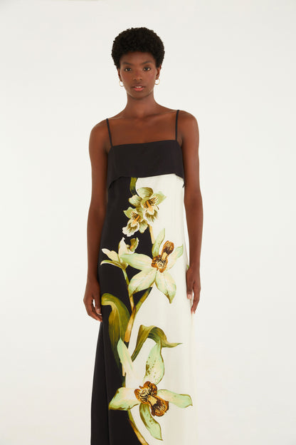 Vestido Largo Pala Estampado Floral Orquídea
