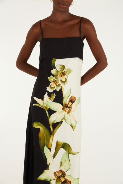 Vestido Largo Pala Estampado Floral Orquídea