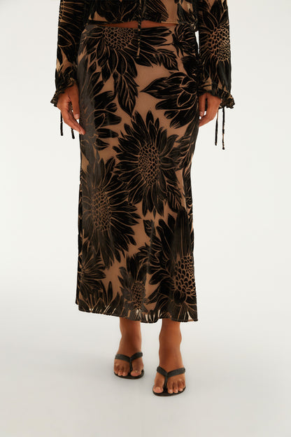 Falda  Midi Estampada Devore Lia Flor
