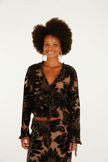 Blusa Mangas Devore Lia Flor
