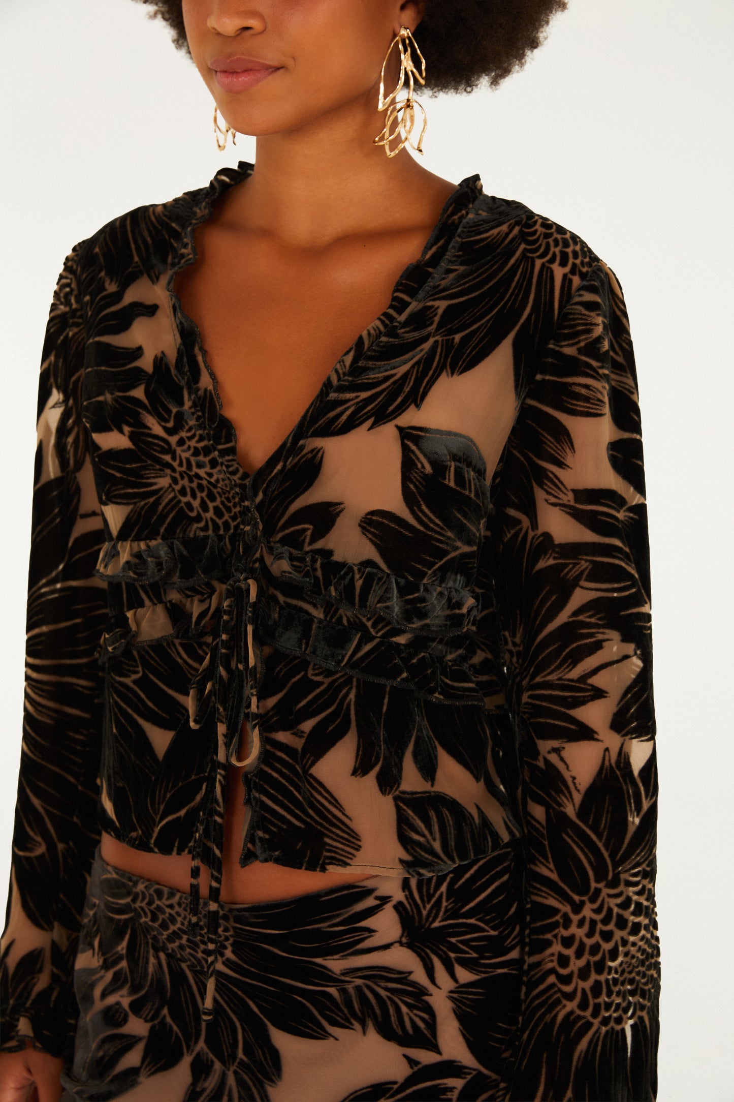 Blusa Mangas Devore Lia Flor