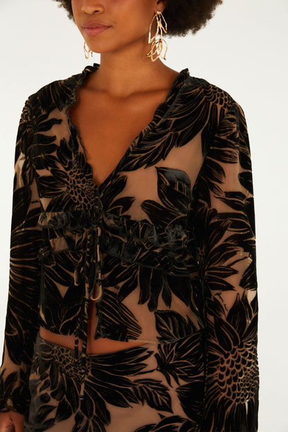 Blusa Mangas Devore Lia Flor