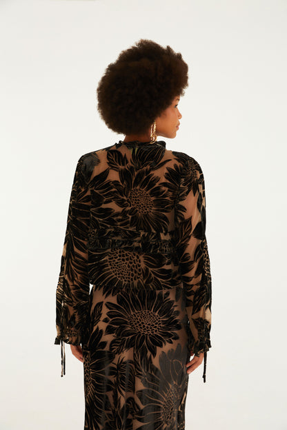 Blusa Mangas Devore Lia Flor