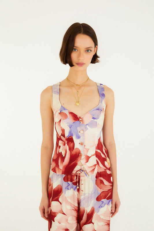Blusa Colete Estampada Floral Doce