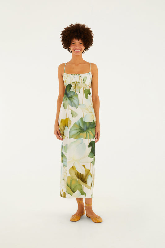 Vestido Largo Estampado Flor De Lótus