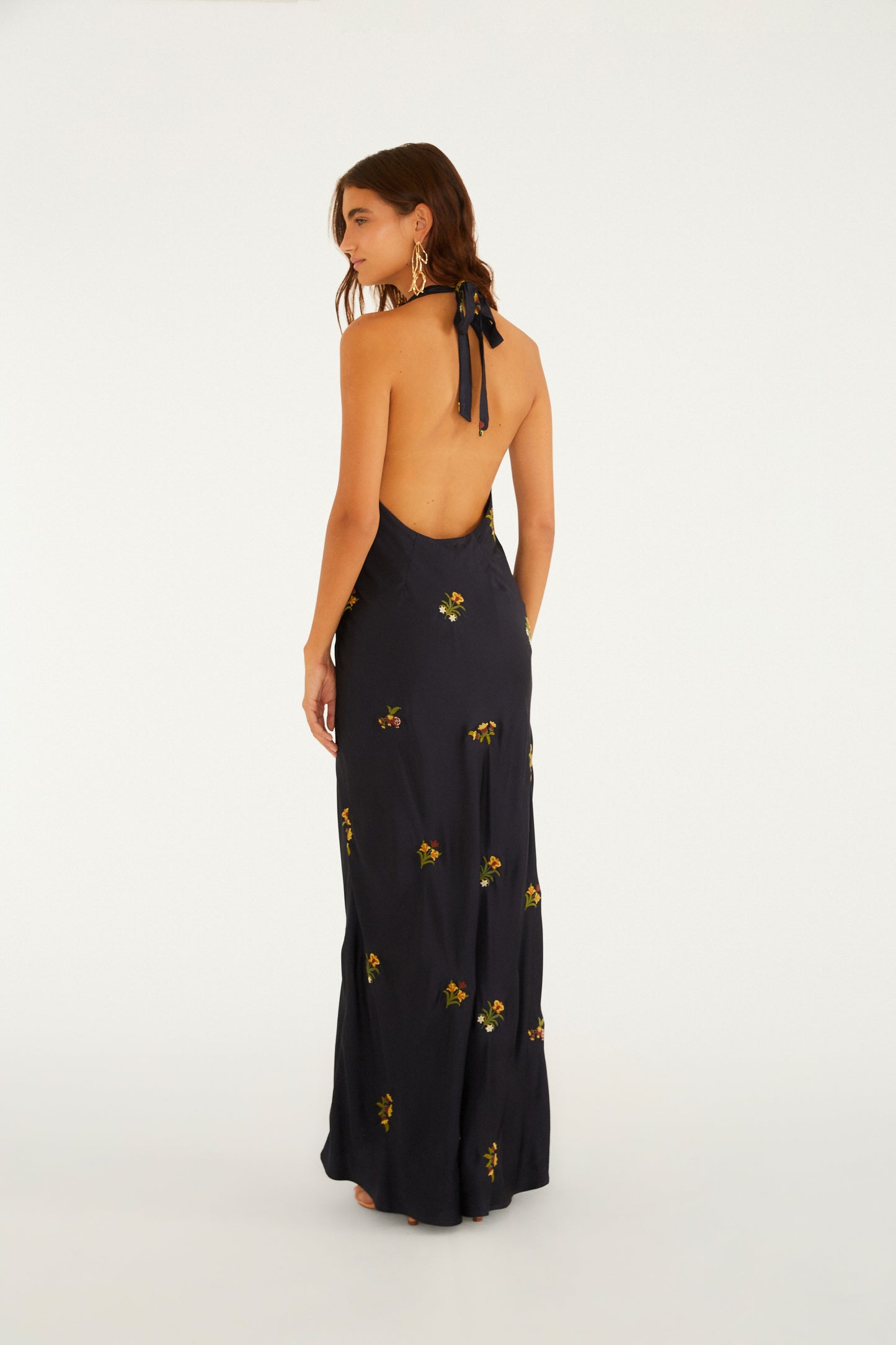Vestido Cetim Bordado Selva