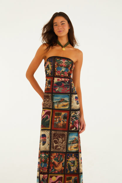 Vestido Tule Estampado Lenços Cariocas