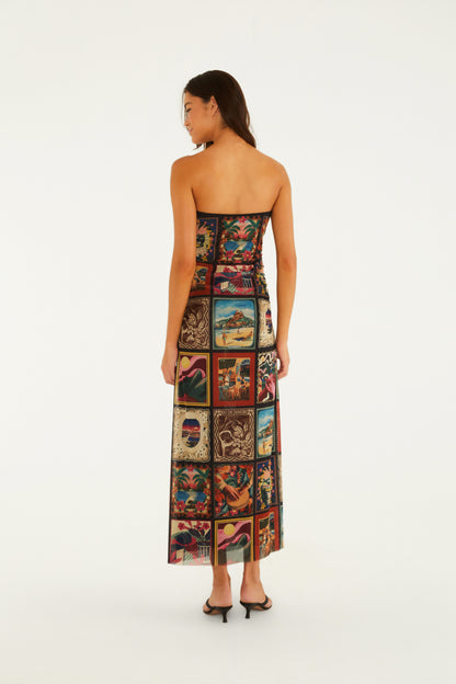 Vestido Tule Estampado Lenços Cariocas