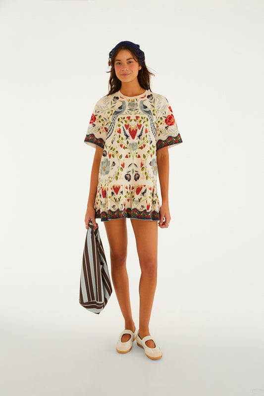 Vestido Corto Moletom Estampado Sonho De Morango