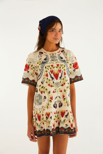Vestido Corto Moletom Estampado Sonho De Morango