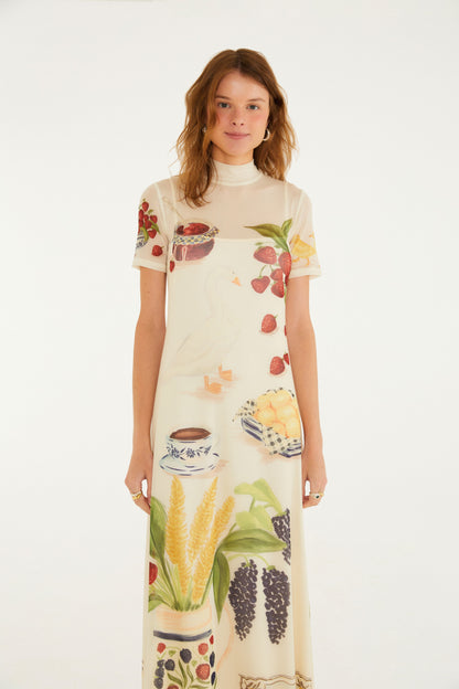 Vestido Tule Estampado Café Da Manhã