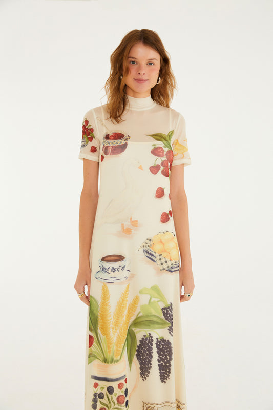 Vestido Tule Estampado Café Da Manhã