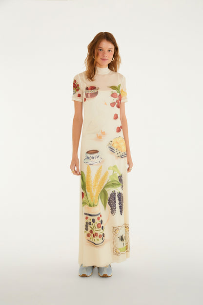 Vestido Tule Estampado Café Da Manhã