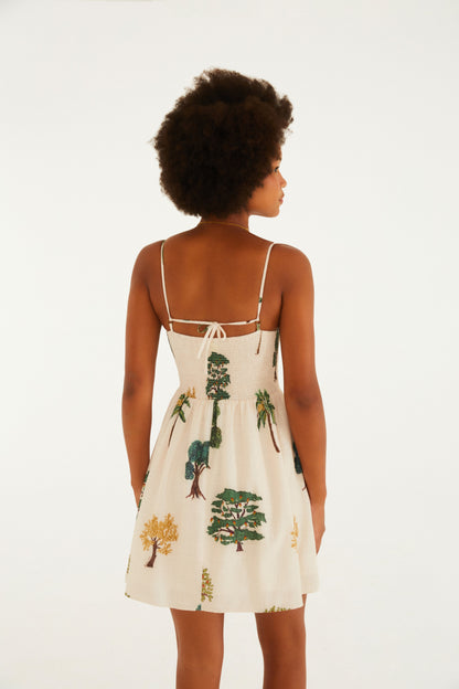 Vestido Corto Estampado Borda Árvore