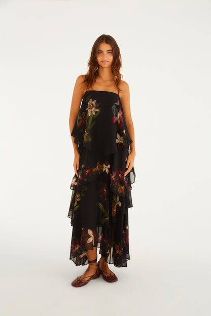 Vestido Largo Estampado Maxi Orquídeas