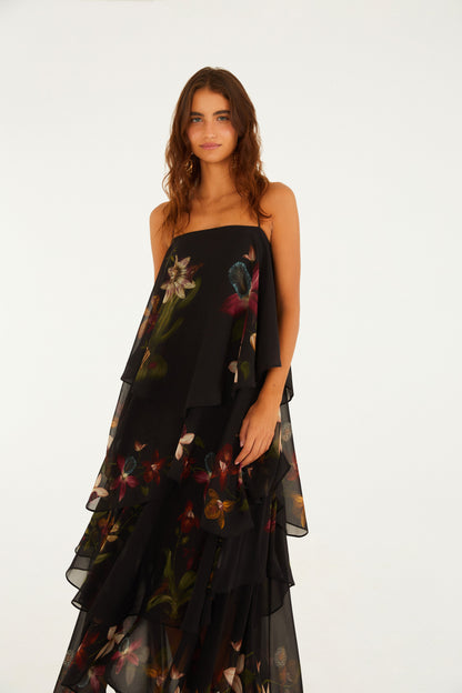 Vestido Largo Estampado Maxi Orquídeas