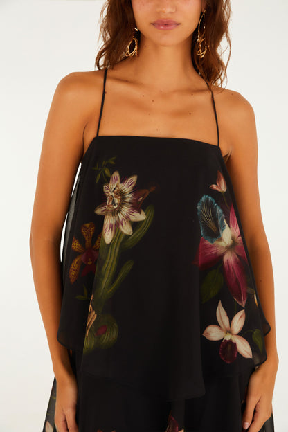 Vestido Largo Estampado Maxi Orquídeas