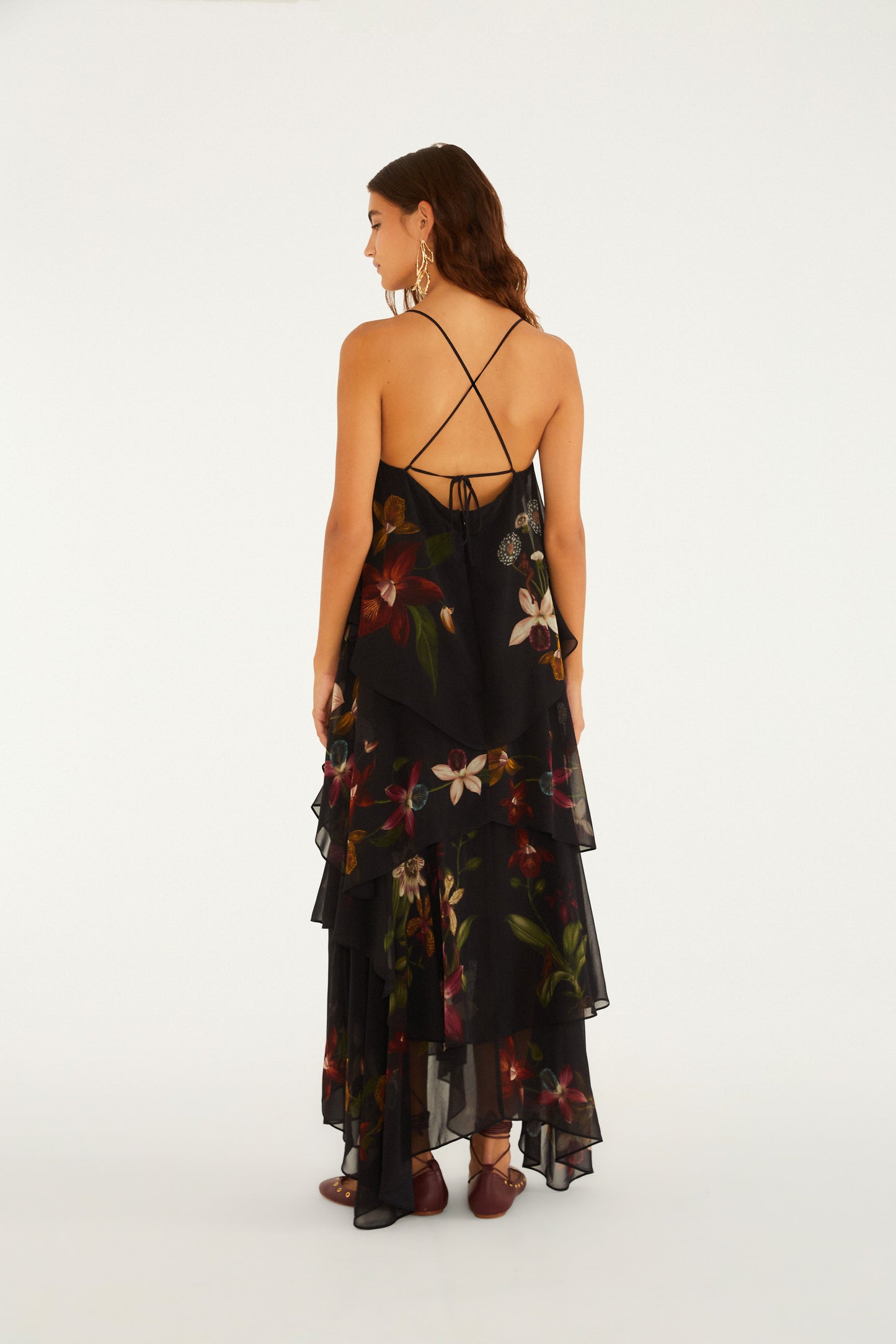 Vestido Largo Estampado Maxi Orquídeas