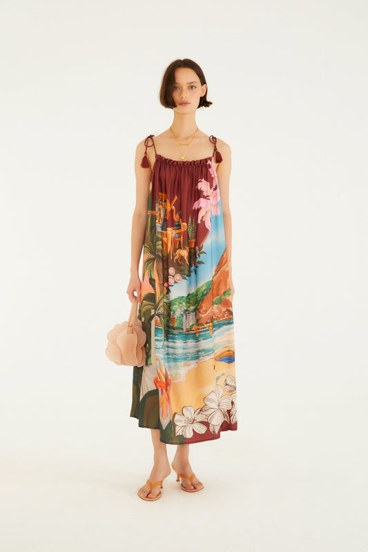 Vestido Largo Estampado Lenços Cariocas