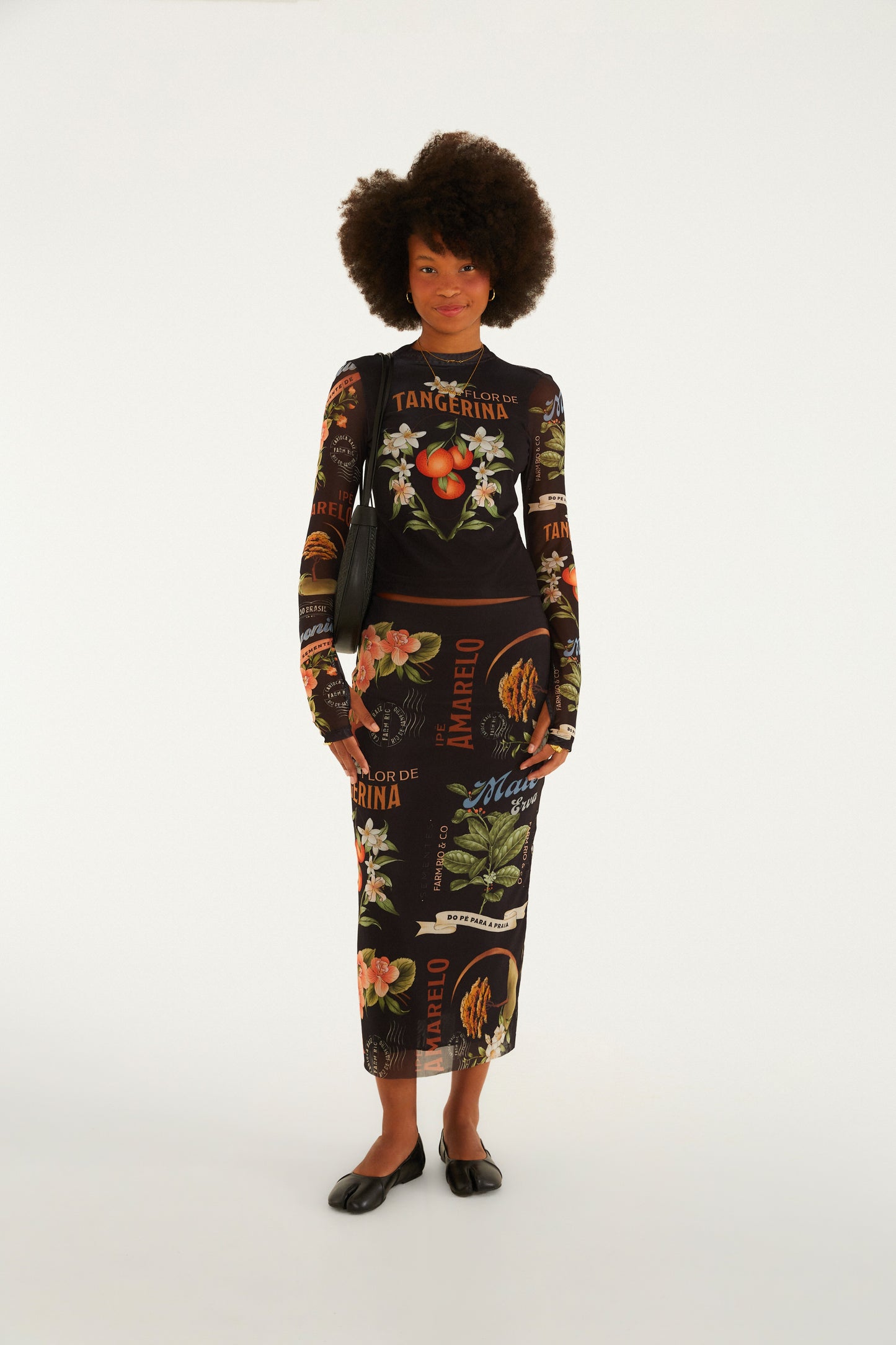 Falda Midi Tule Estampada Selos Do Brasil