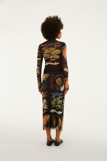 Falda Midi Tule Estampada Selos Do Brasil