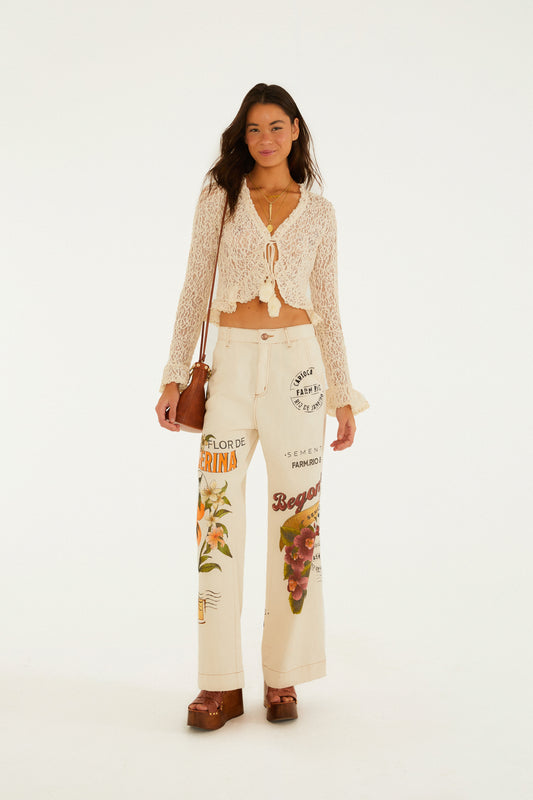 Pantalón Sarja Estampada Carimbo Selo