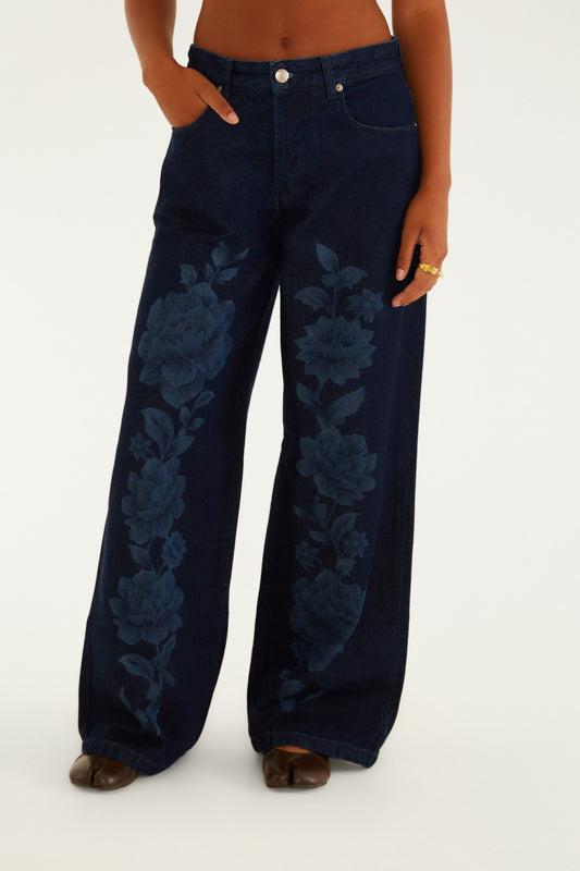 Pantalón Jeans Laser Floral
