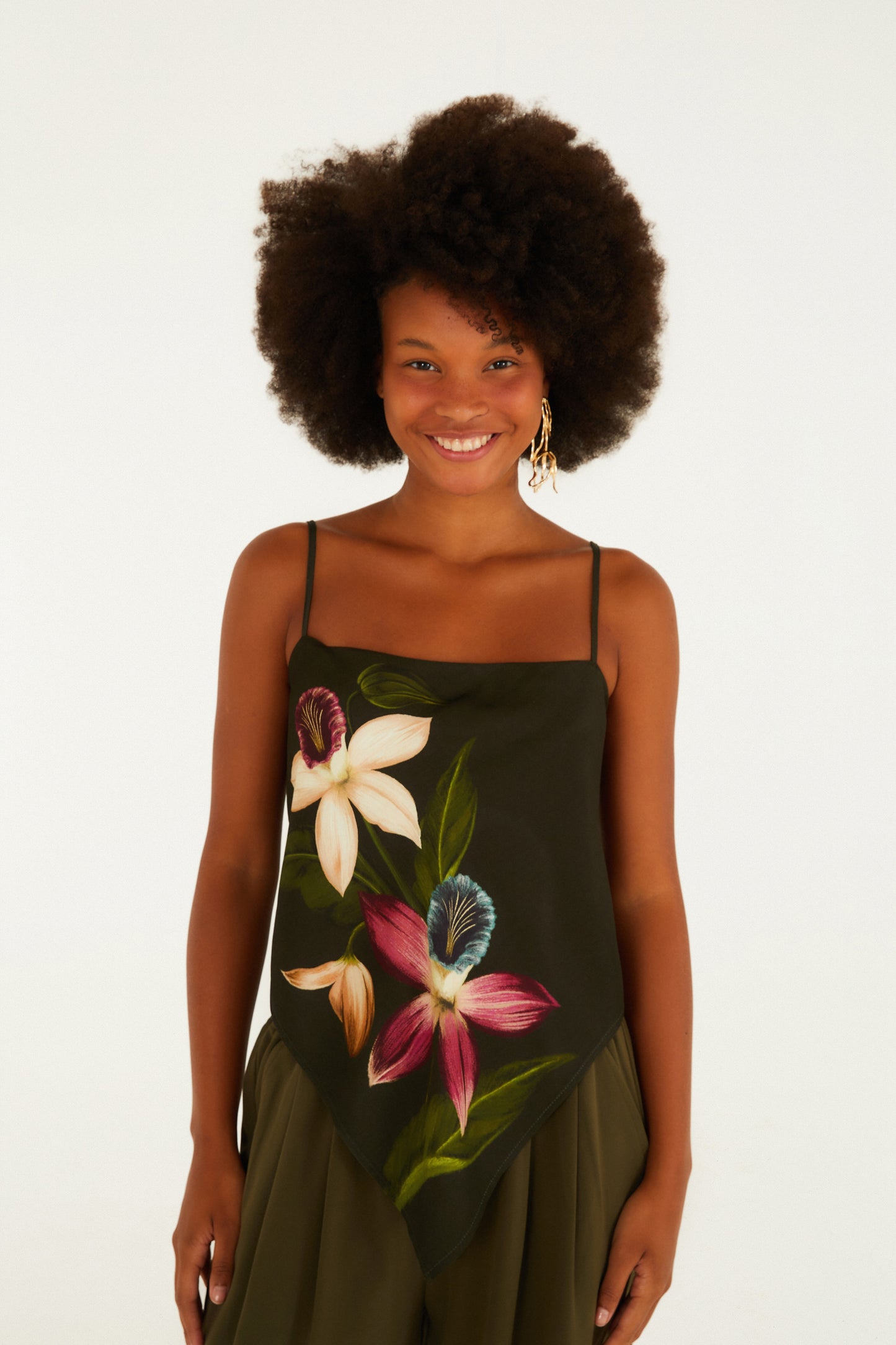 Blusa Lenço Estampada Maxi Orquídea