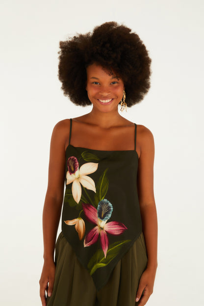 Blusa Lenço Estampada Maxi Orquídea
